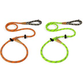 Lynxking Dog Leash 3/8in × 6 قدم الرصاص العاكس الأخضر والبرتقالي ، 2 عبوة