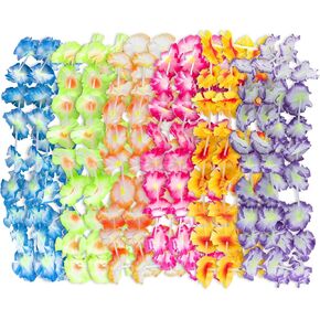 Super Z Outlet Giant Hawaiian Ruffled محاكاة Luau Silk Flower Flower Leis Jumbo Netclaces for Tropical Island Beach Party ، لوازم أعياد الميلاد ، الأزياء (12 حزمة)