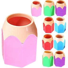 10pcs Pencil Shaped Pen Holders Colorful Pencil Dispenser Makeup Brush Container Cartoon Stationery Rack for Office Home Decoration