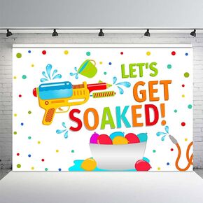 MEHOFOND 7x5ft Summer Let's Get Soaked Water Balloons Pool Party Water Gun Bash Splish Splash Confetti Background Boy Girl Birthday Party Banner Decor Photography Backdrop Props Photocall Supplies