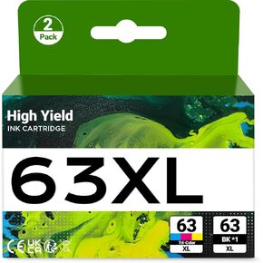 63XL Ink Cartridge for HP Ink 63XL 63 XL Black and Color Combo Pack High Yield Printer Ink 63 XL for OfficeJet 3830 4650 5212 5220 for Envy 4512 4520 for DeskJet 3630 Printer (1 Black, 1 Tri-Color)
