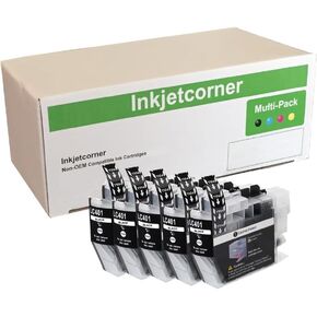 Inkjetcorner Compatible Ink Cartridges Replacement for LC401BK LC401 for use with MFC-J1010DW MFC-J1170DW MFC-J1012DW (5-Pack Black)