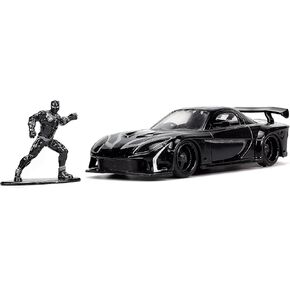 Marvel 1:32 Black Panther 1995 Mazda Rx7 Widebody Die-Cast Car و 1.65 "Flage Panther Figure ، ألعاب للأطفال والبالغين