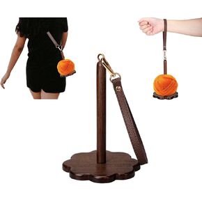 Miimoo Portable Yarn Holder - حامل التخزين المؤقت للخيوط الخشبية مع حزام معصم وحزام Crossbody ، منظم الغزل للكروشيه ، هدية مثالية لعشاق الحياكة (Walnut) in Kuwait