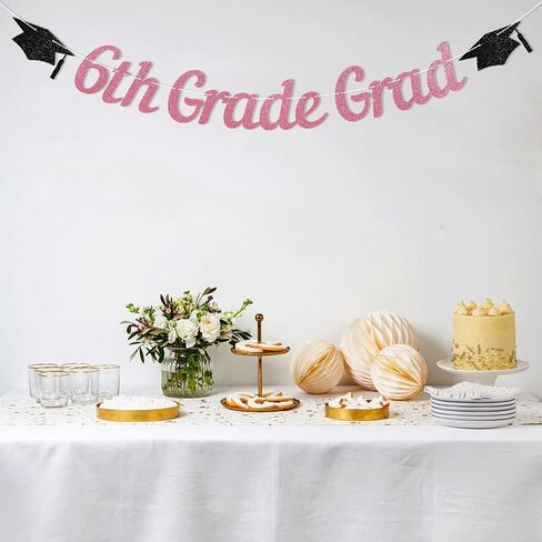 6th Grade Grad Banner - Blue Glitter 6th Grade Graduation Decorations for Boys, Kids 6th Grade Graduation Party Decoration Supplies（Blue) in Kuwait