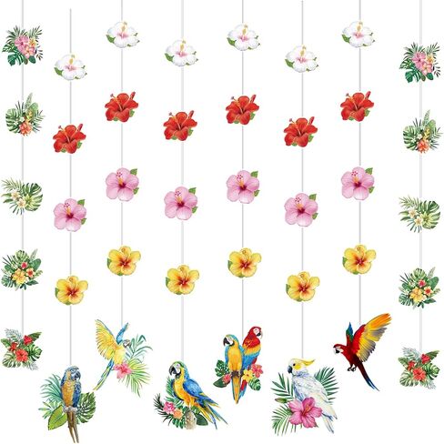 Hawaiian Party Decorations Hawaiian Flower Tropical Birds Garland Door Decorations Hanging Banner Summer Floral Parrot for Beach Pool Luau Tiki Jungle Party Decor in Kuwait