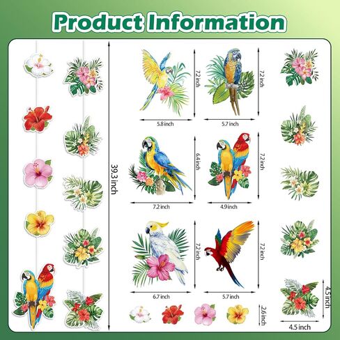 Hawaiian Party Decorations Hawaiian Flower Tropical Birds Garland Door Decorations Hanging Banner Summer Floral Parrot for Beach Pool Luau Tiki Jungle Party Decor in Kuwait