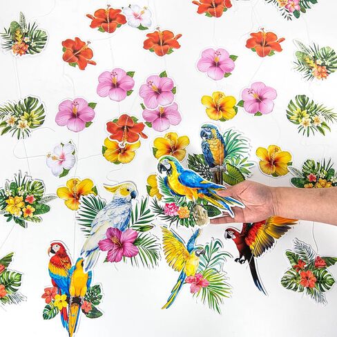 Hawaiian Party Decorations Hawaiian Flower Tropical Birds Garland Door Decorations Hanging Banner Summer Floral Parrot for Beach Pool Luau Tiki Jungle Party Decor in Kuwait