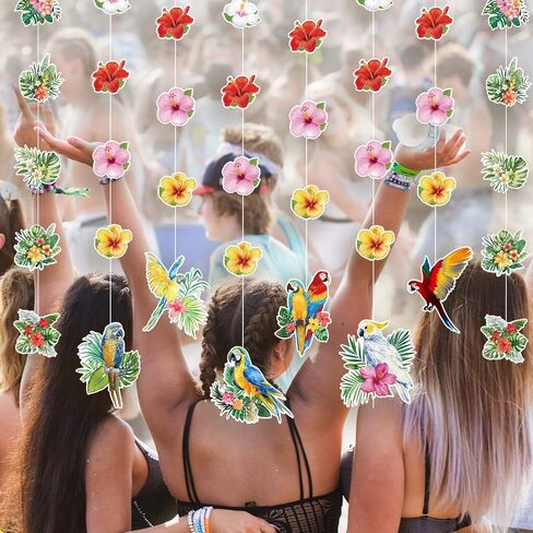 Hawaiian Party Decorations Hawaiian Flower Tropical Birds Garland Door Decorations Hanging Banner Summer Floral Parrot for Beach Pool Luau Tiki Jungle Party Decor in Kuwait