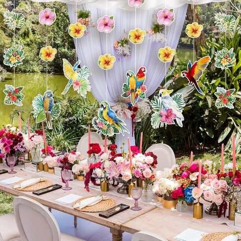 Hawaiian Party Decorations Hawaiian Flower Tropical Birds Garland Door Decorations Hanging Banner Summer Floral Parrot for Beach Pool Luau Tiki Jungle Party Decor in Kuwait