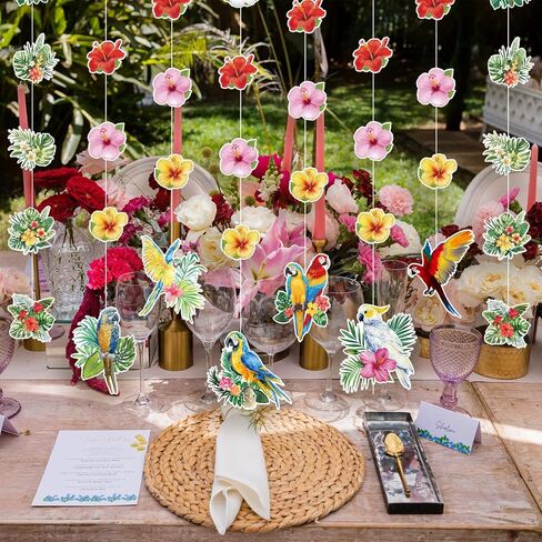 Hawaiian Party Decorations Hawaiian Flower Tropical Birds Garland Door Decorations Hanging Banner Summer Floral Parrot for Beach Pool Luau Tiki Jungle Party Decor in Kuwait