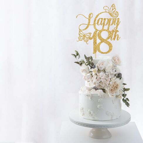 Happy 18th Cake Topper, 18th Birthday Cake Decorations, Sweet 18, Butterfly 18 Cake Topper, Happy 18th Birthday Party Decorations (Gold Glitter) in Saudi Arabia