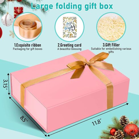 souloduce Large Champagne Gift Box with Magnetic Closure, Measuring 12 x 8.6 x 3.4 Inches for Birthday Presents - Box Includes Card, Envelope, Ribbon, and Shredded Paper Filler (1 Piece) in Saudi Arabia