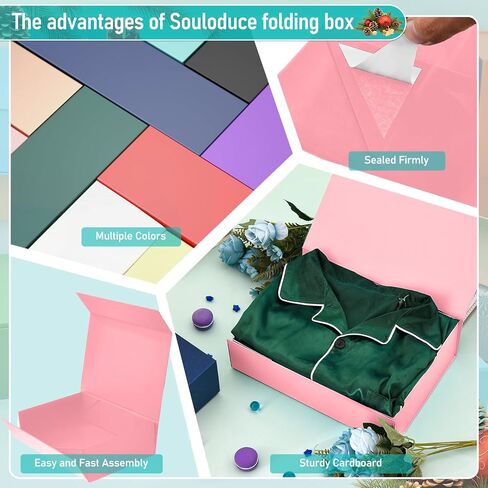 souloduce Large Champagne Gift Box with Magnetic Closure, Measuring 12 x 8.6 x 3.4 Inches for Birthday Presents - Box Includes Card, Envelope, Ribbon, and Shredded Paper Filler (1 Piece) in Saudi Arabia