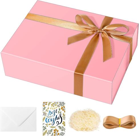 souloduce Large Champagne Gift Box with Magnetic Closure, Measuring 12 x 8.6 x 3.4 Inches for Birthday Presents - Box Includes Card, Envelope, Ribbon, and Shredded Paper Filler (1 Piece) in Saudi Arabia