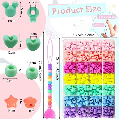 1605 Pcs Hair Beads for Braids for Girls with Elastic Rubber Band Threaders Kit, Candy Color Acrylic Mickey Heart Star Alphabet Cube Beads Pastel Pony Beads Cube Kandi Beads for Hair Jewelry Making in Kuwait