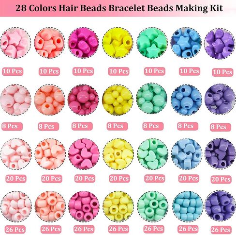 1605 Pcs Hair Beads for Braids for Girls with Elastic Rubber Band Threaders Kit, Candy Color Acrylic Mickey Heart Star Alphabet Cube Beads Pastel Pony Beads Cube Kandi Beads for Hair Jewelry Making in Kuwait