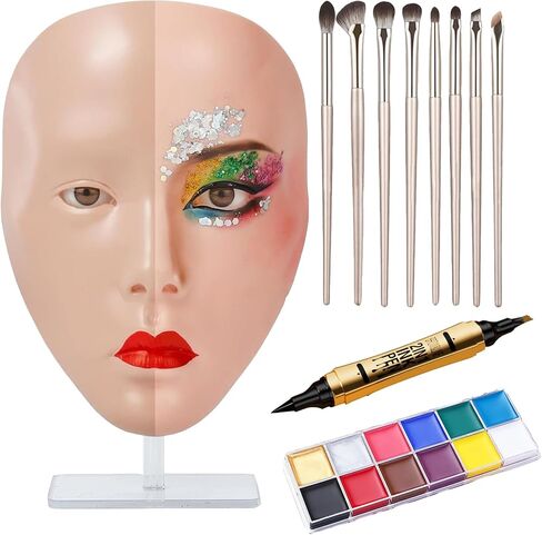 Make Up Practice Face, Face Painting Mannequin Head with Stand, 5D Reusable Silicone Face Practice Board, Mannequin Head for Makeup with Makeup Kit, Practice Face for Makeup Artist & Beginner, Brown in Saudi Arabia