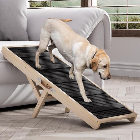 Tresbro Dog Ramp for Couch, 40'' Long Dog Ramps with Adjustable 11'' to 20.47'' Height, Portable Dog Ramp with Anti-Slip Carpet & Carrying Handle Holds up to 150LBS for Small Dogs to Get on Sofa in Kuwait