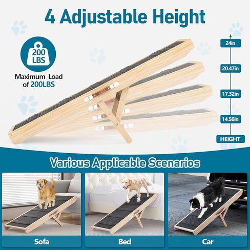 Tresbro Dog Ramp for Couch, 40'' Long Dog Ramps with Adjustable 11'' to 20.47'' Height, Portable Dog Ramp with Anti-Slip Carpet & Carrying Handle Holds up to 150LBS for Small Dogs to Get on Sofa in Kuwait