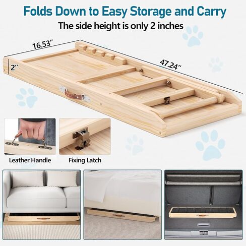 Tresbro Dog Ramp for Couch, 40'' Long Dog Ramps with Adjustable 11'' to 20.47'' Height, Portable Dog Ramp with Anti-Slip Carpet & Carrying Handle Holds up to 150LBS for Small Dogs to Get on Sofa in Kuwait