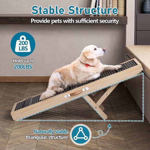 Tresbro Dog Ramp for Couch, 40'' Long Dog Ramps with Adjustable 11'' to 20.47'' Height, Portable Dog Ramp with Anti-Slip Carpet & Carrying Handle Holds up to 150LBS for Small Dogs to Get on Sofa in Kuwait