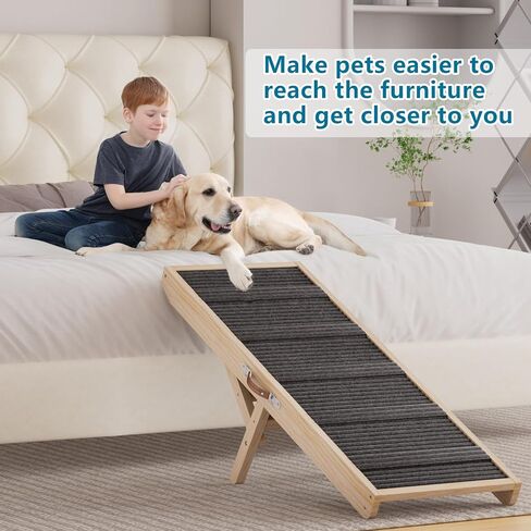 Tresbro Dog Ramp for Couch, 40'' Long Dog Ramps with Adjustable 11'' to 20.47'' Height, Portable Dog Ramp with Anti-Slip Carpet & Carrying Handle Holds up to 150LBS for Small Dogs to Get on Sofa in Kuwait