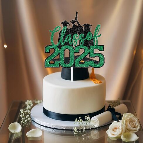 Class of 2025 Cake Topper, Congrats Grad/You Did It Cake Decor, Class of 2025 Happy High School/College/University Graduation Party Decorations, Gold and blue Glitter in Saudi Arabia