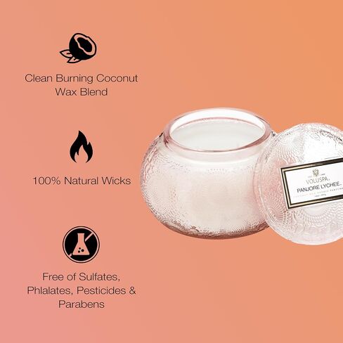 Voluspa Santal Vanille Candle | Embossed Glass Chawan Bowl | 14 Oz. | 50 Hour Burn Time | Coconut Wax and Natural Wicks for a Cleaner Burn | Vegan in Saudi Arabia