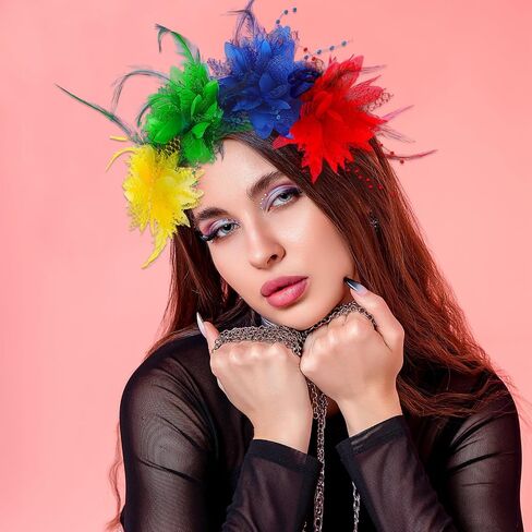 هالوين عقال زهرة سوداء ريشة الدانتيل النساء القوطية إكسسوارات الشعر خوذة يوم الميت حفلة صور الدعائم لوازم الديكور in Kuwait