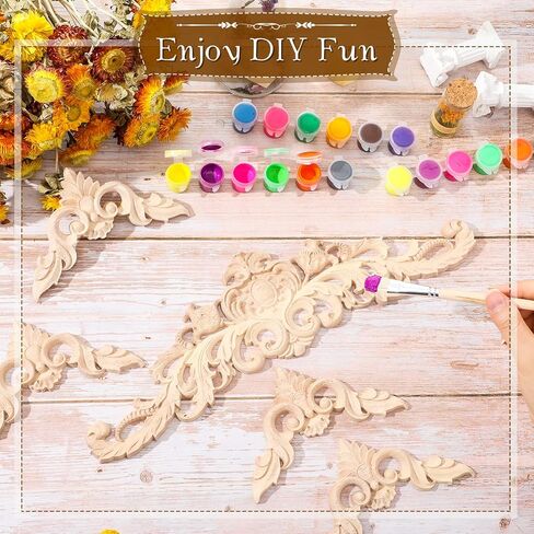 Decorative Wood Onlays and Appliques for Furniture - DIY Carved Trim Appliques for Bed, Door, Cabinet, Wardrobe - 15.7 x 4.3 inch, 4.72 x 4.72 inch (5 Pieces) in Saudi Arabia