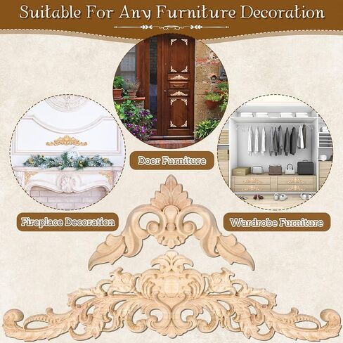 Decorative Wood Onlays and Appliques for Furniture - DIY Carved Trim Appliques for Bed, Door, Cabinet, Wardrobe - 15.7 x 4.3 inch, 4.72 x 4.72 inch (5 Pieces) in Saudi Arabia