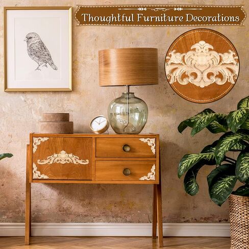 Decorative Wood Onlays and Appliques for Furniture - DIY Carved Trim Appliques for Bed, Door, Cabinet, Wardrobe - 15.7 x 4.3 inch, 4.72 x 4.72 inch (5 Pieces) in Saudi Arabia
