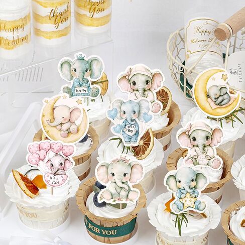 Rsstarxi 40 Pack Baby Elephant Cupcake Toppers Balloon Star Moon Cupcake Picks Pink or Blue Cake Decorations for Gender Reveal Theme Baby Shower Kids Birthay Party Cake Supplies in Saudi Arabia