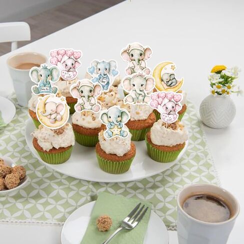 Rsstarxi 40 Pack Baby Elephant Cupcake Toppers Balloon Star Moon Cupcake Picks Pink or Blue Cake Decorations for Gender Reveal Theme Baby Shower Kids Birthay Party Cake Supplies in Saudi Arabia