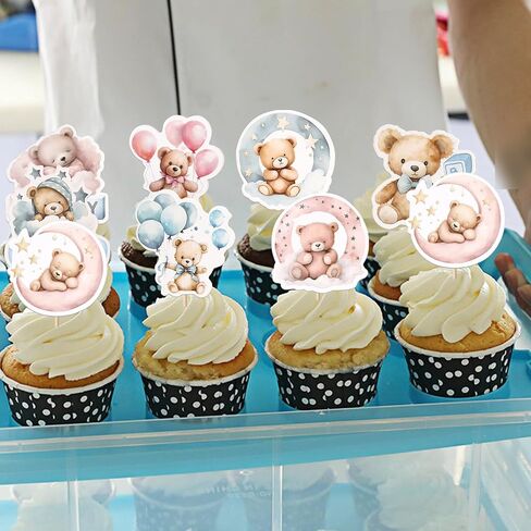 Rsstarxi 40 Pack Baby Elephant Cupcake Toppers Balloon Star Moon Cupcake Picks Pink or Blue Cake Decorations for Gender Reveal Theme Baby Shower Kids Birthay Party Cake Supplies in Saudi Arabia