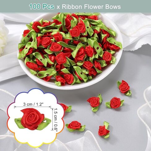 UXCELL 100 PCS MINI RIBBON ROODS FLOWS BOWS للحرف اليدوية ، 15 ملم/0.6 "ضياء زخرفة صغيرة زخرفة زهرة زهرة لزخرفة عيد ميلاد الزفاف DIY ، الأحمر in Kuwait