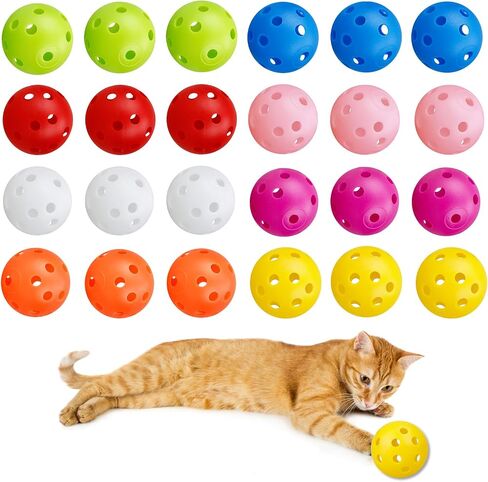 12pcs قيمة عبوة الكرة البلاستيكية كرات القطط بدون أجراس للقطات الداخلية ، هدايا للقطط （26 ثقوب ، 42 مم） in Kuwait