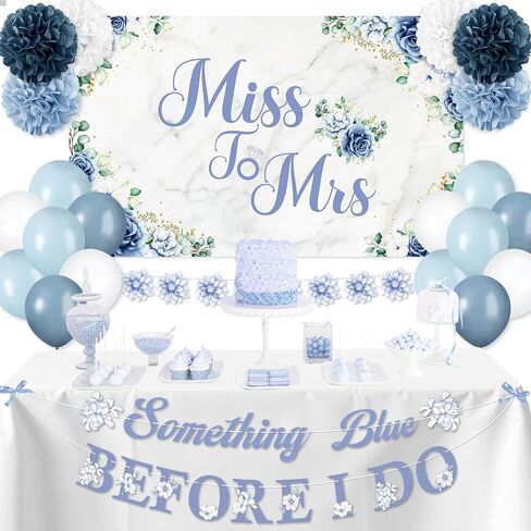 23pcs Blue Bridal Shower Decorations Something Blue Before I Do Banner Balloons Blue Flower Banner Pompoms Blue Bachelorette Party Wedding Decorations Blue Floral Bridal Shower Supplies Decorations in Kuwait