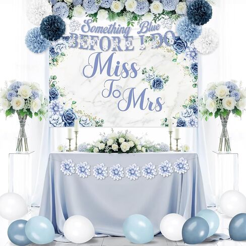 23pcs Blue Bridal Shower Decorations Something Blue Before I Do Banner Balloons Blue Flower Banner Pompoms Blue Bachelorette Party Wedding Decorations Blue Floral Bridal Shower Supplies Decorations in Kuwait