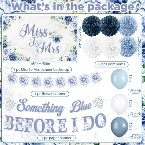 23pcs Blue Bridal Shower Decorations Something Blue Before I Do Banner Balloons Blue Flower Banner Pompoms Blue Bachelorette Party Wedding Decorations Blue Floral Bridal Shower Supplies Decorations in Kuwait