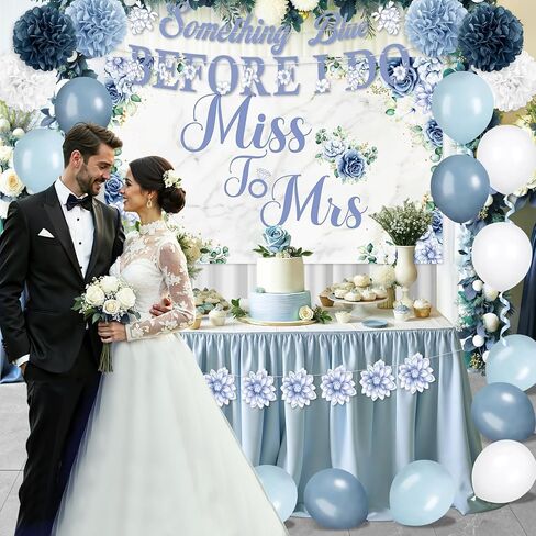 23pcs Blue Bridal Shower Decorations Something Blue Before I Do Banner Balloons Blue Flower Banner Pompoms Blue Bachelorette Party Wedding Decorations Blue Floral Bridal Shower Supplies Decorations in Kuwait
