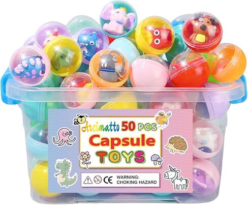 50 Pack Adorable Party Favors Capsule Toys, Bulk Mini Kawaii Claw Machine Prizes Birthday Gifts for Boys Girls Goodie Bag Christmas Stocking Easter Stuffers Treasure Box Classroom Prizes in Kuwait