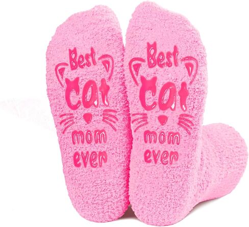 AmoraKiva Cat Gifts for Cat Lovers - Funny Socks Cat Lover Gifts for Moms Women Novelty Cat Socks Silly Fun Pink Fuzzy Socks Valentine Gifts for Cat Mom Her in Saudi Arabia