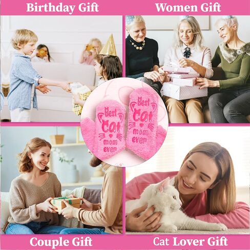 AmoraKiva Cat Gifts for Cat Lovers - Funny Socks Cat Lover Gifts for Moms Women Novelty Cat Socks Silly Fun Pink Fuzzy Socks Valentine Gifts for Cat Mom Her in Saudi Arabia