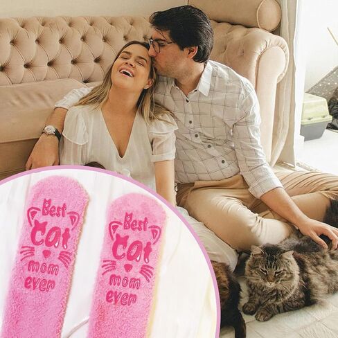 AmoraKiva Cat Gifts for Cat Lovers - Funny Socks Cat Lover Gifts for Moms Women Novelty Cat Socks Silly Fun Pink Fuzzy Socks Valentine Gifts for Cat Mom Her in Saudi Arabia