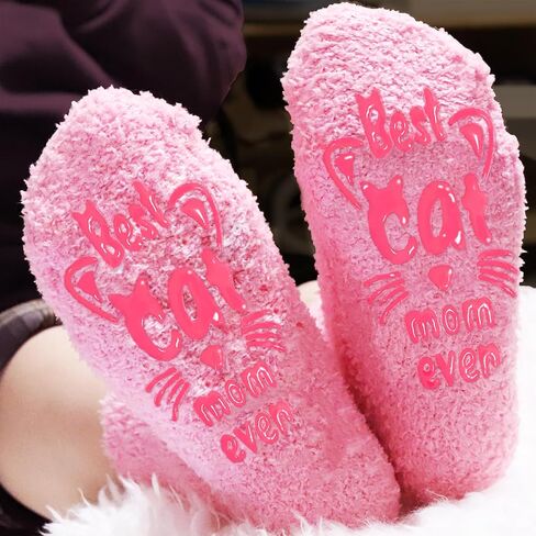 AmoraKiva Cat Gifts for Cat Lovers - Funny Socks Cat Lover Gifts for Moms Women Novelty Cat Socks Silly Fun Pink Fuzzy Socks Valentine Gifts for Cat Mom Her in Saudi Arabia