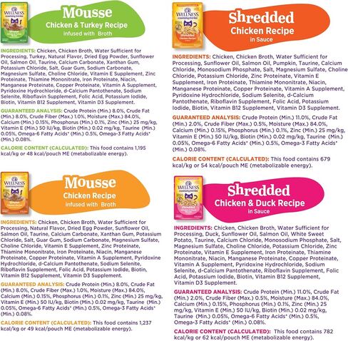 Wellness Appetizing Entrées Flaked & Shredded Adult Wet Cat Food, Natural, Protein-Rich, Grain Free, 2.8 Ounce Pouch, 8 Pack (Seafood & Poultry Variety Pack) in Saudi Arabia