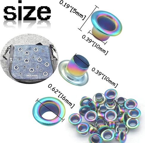 Metal Eyelets Hole Kit Metal Grommets Eyelets 200 Sets Grommet Tool Kit for Leather Clothes Belt (Rainbow 5mm) in Kuwait