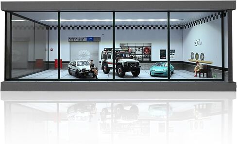 1/64 Diorama Car Garage Model,with LED Lighting City Car Showroom Model Car Parking Lot Storage Model,for 1/64 Scale Diecast Model Car,Scene Display Model Collection Gift (Red Brick) in Saudi Arabia